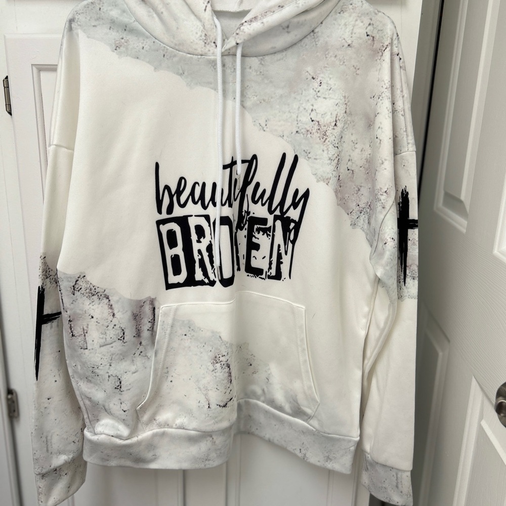 Beautifully Broken White and Gray Hoodie